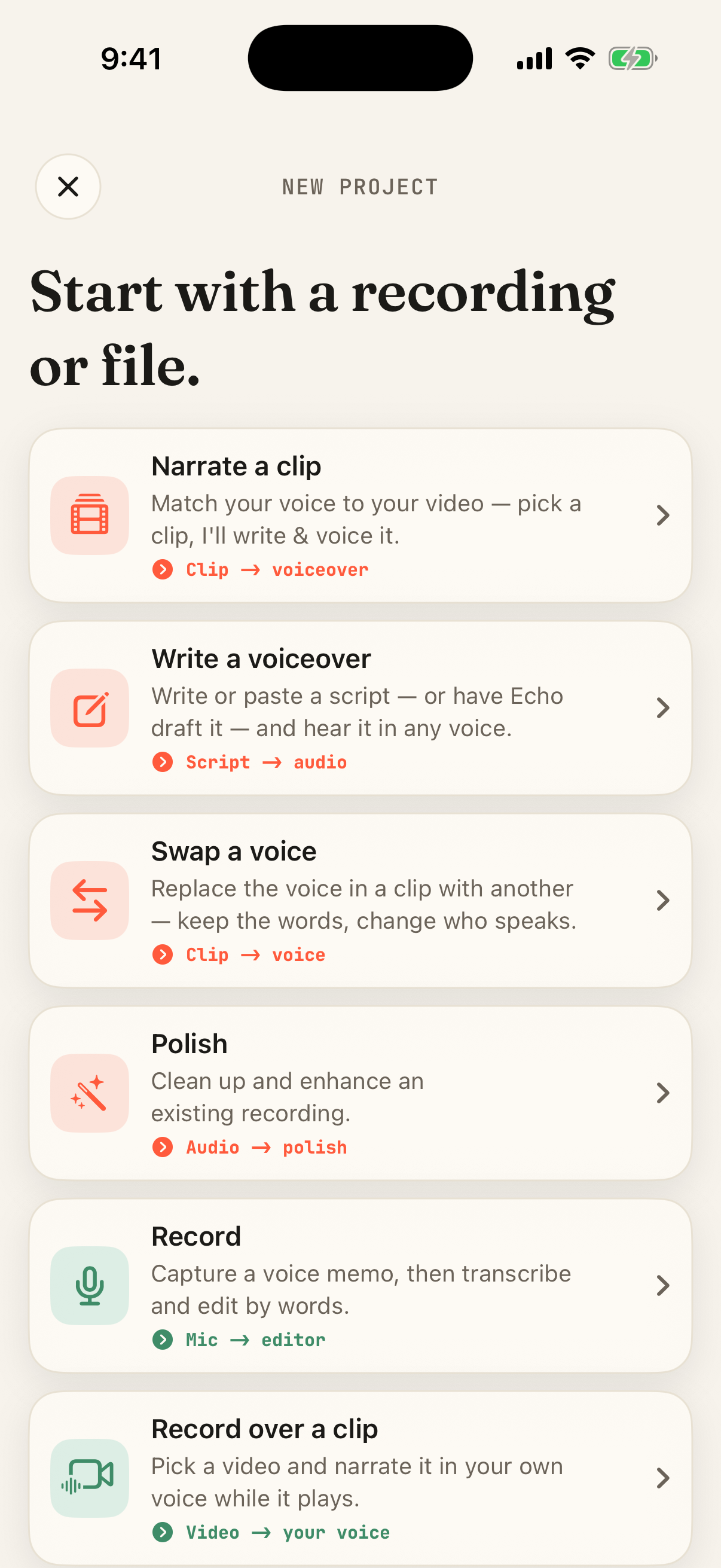 Create screen in Voice Over AI Studio