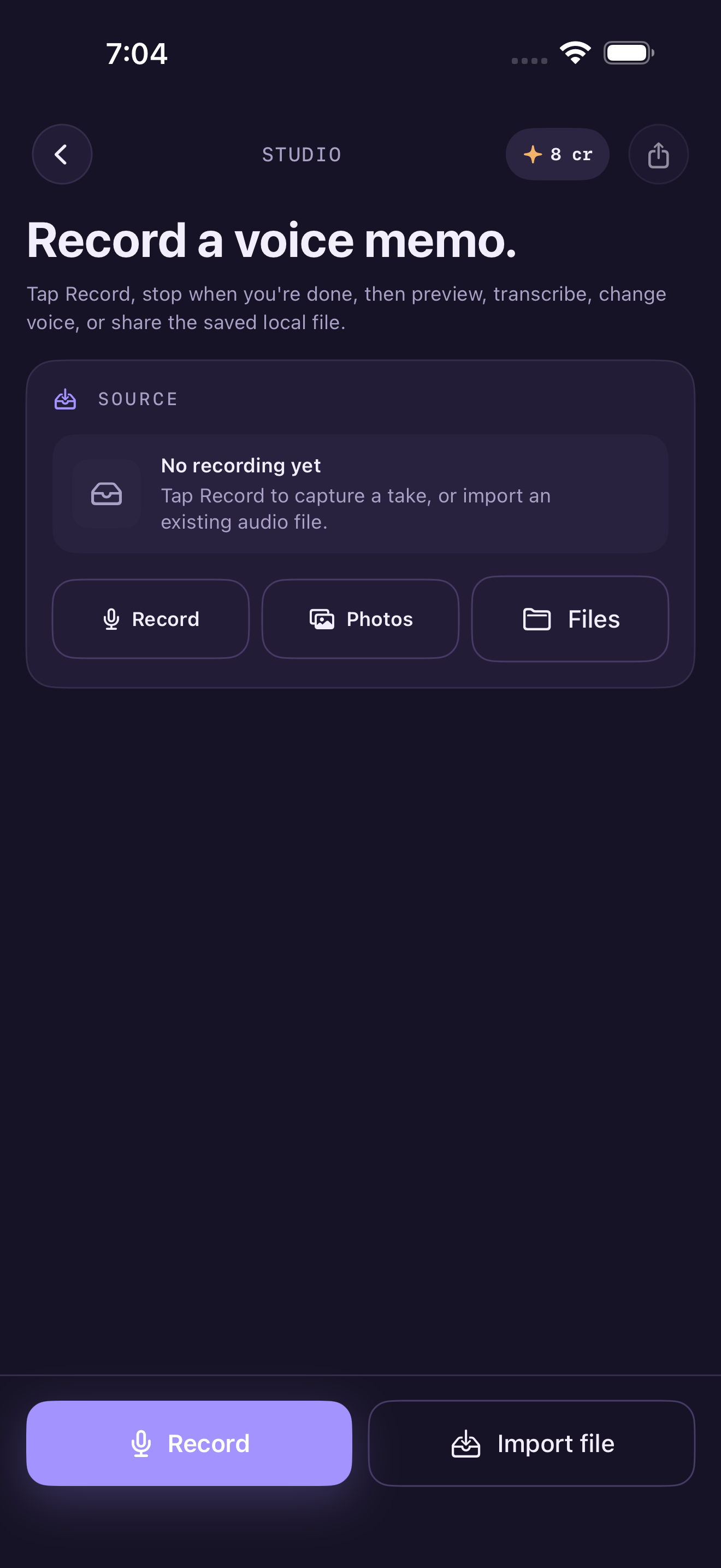 Actual Voice Over AI Studio recording screen